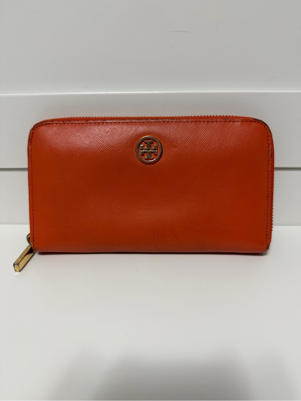 Tory Burch Orange Zip-Around continental Leather Wallet